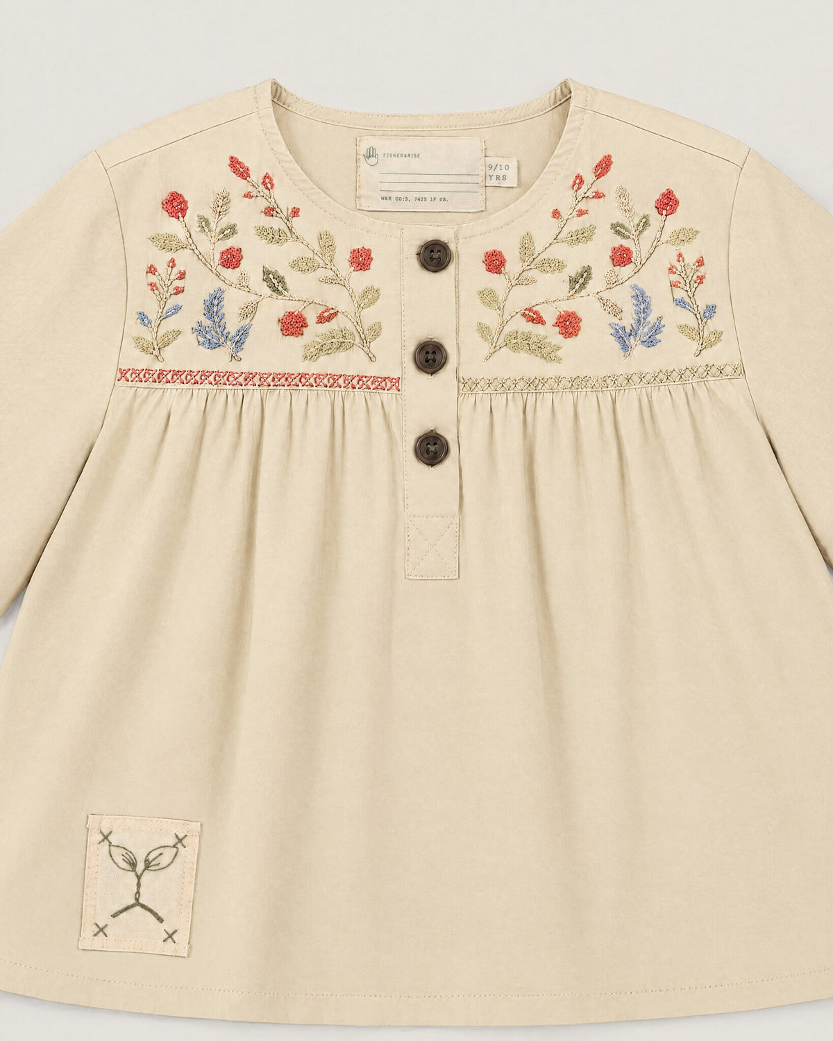 The Garden Blouse in Maple — embroidered yoke detail