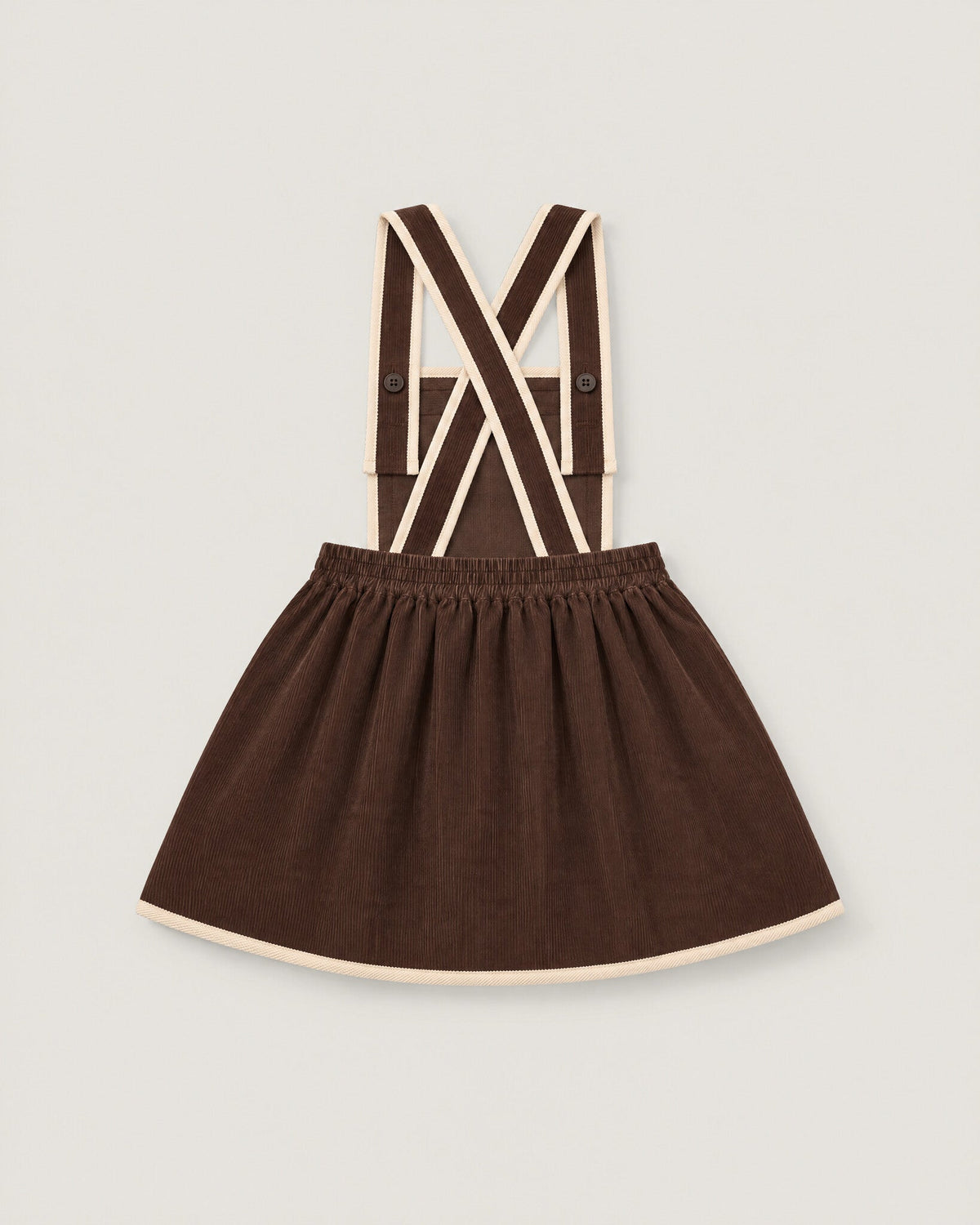 The Gift Pinafore in Bark — back with crossed straps