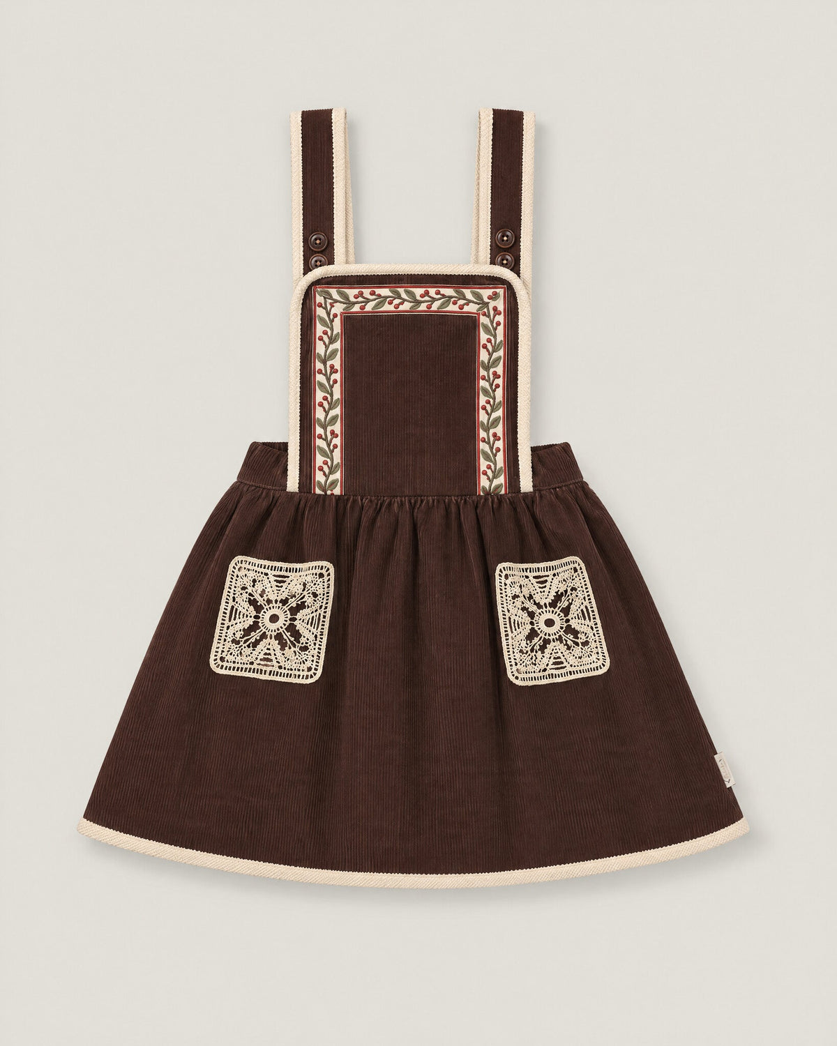 The Gift Pinafore in Bark — front