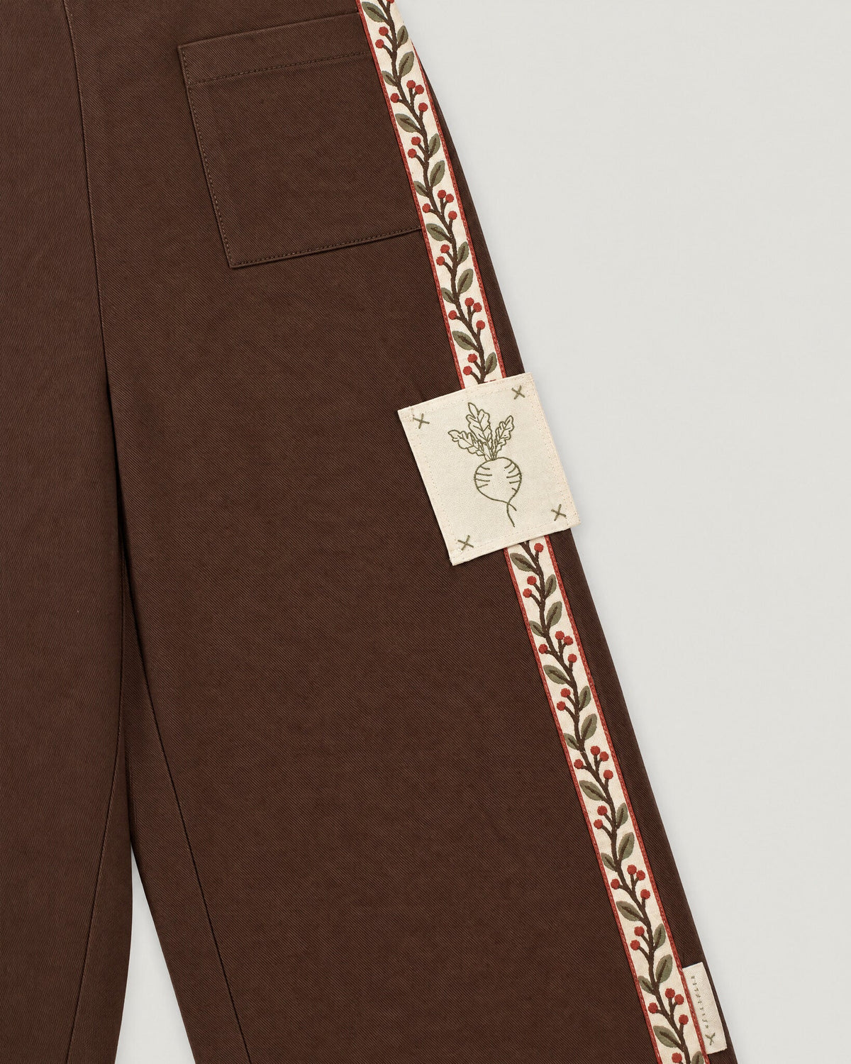 The Plot Culotte in Bark — pocket and waistband detail